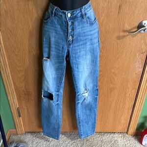 kancan Women's Blue Distressed Jeans